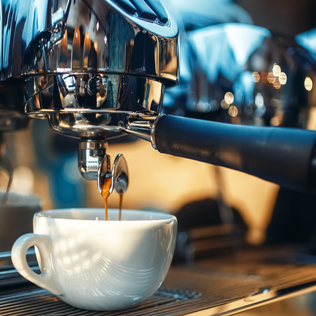 Espresso pouring into a cup